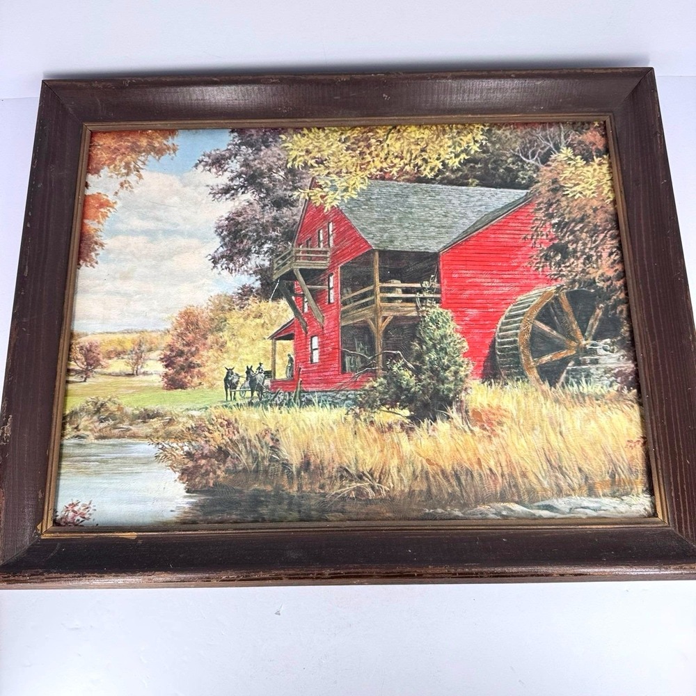 A. Kaplan New York City Framed Mill Landscape Print Wood Frame Vintage READ